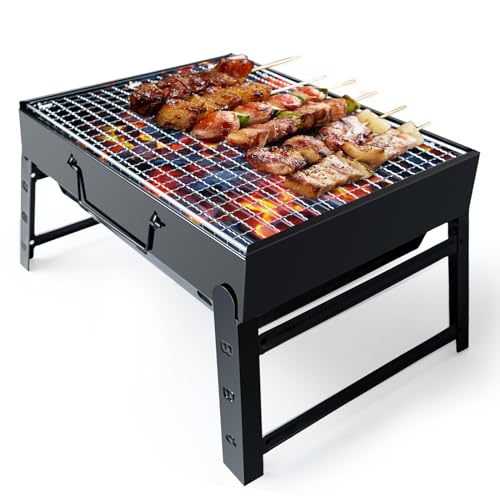 BBQ Barbecue Grill, tragbarer faltbarer Holzkohlegrill für den Schreibtisch, Tischplatte, Outdoor, aus Edelstahl, BBQ-Raucher für Picknick, Garten, Terrasse, Camping, Reisen von iHomara