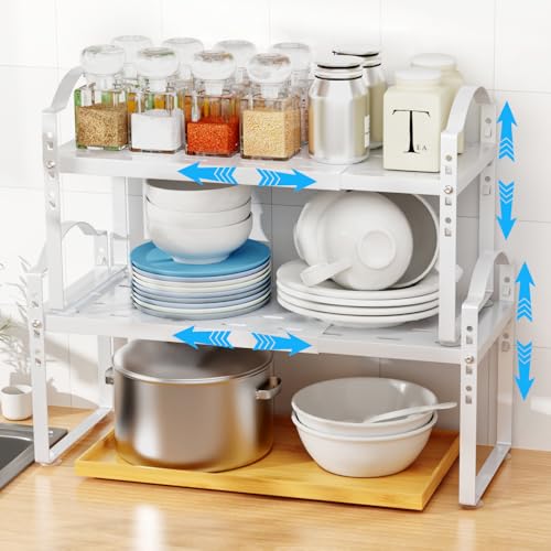iHomara 2 Stück Küchenschrank Organizer Set aus Metall Stapelbares Gewürzregal mit verstellbaren & erweiterbaren Einsätzen Schrank-Organizer für Küchenschränke & Vorratsregale von iHomara