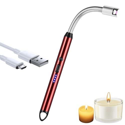 iJiGui Lichtbogen Feuerzeug, Feuerzeug Elektrisch, USB Aufladbares Elektro LED-Display Stabfeuerzeug für Kerzen anzünden, Küche, Grill, Camping, Gasherde (Rot) von iJiGui