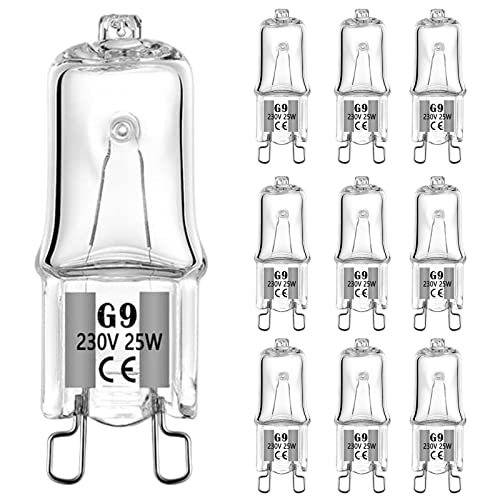 iJiZuo 10er Pack G9 Halogenbirnen, 25W 230V Dimmbare Halogen Glühbirnen 3000K Warmweißes Licht Oven Lampe für Backofenlampe Mikrowellen Herd Deckenleuchten von iJiZuo