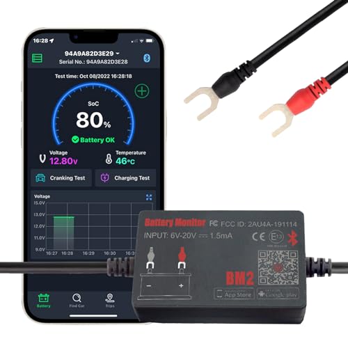 Batterie Monitor Bluetooth 4.0 Wireless Batterietester, Auto Ladestart und Alarm System Monitor Digital Batterie Analyzer Geeignet für 12V Solarsysteme Motorräder Boote Autos Kompatibel Android iOS Batterie Monitor Bluetooth 4.0 Wireless Batterietester, Auto Ladestart und Alarm System Monitor Digital Batterie Analyzer Geeignet für 12V Solarsysteme Motorräder Boote Autos Kompatibel Android iOS von iKiKin