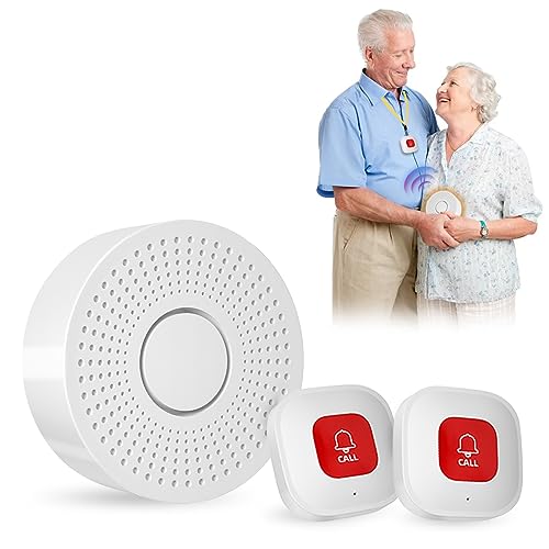Smart Notrufknopf für Senioren, WiFi Caregiver Pager Wasserdicht Smart Notrufklingel Alert System Panikalarm Caregiver Pager SOS Ältere oder Kinder 2 Ruftaste und 1 Empfänger (nur 2.4GHz WiFi) von iKiKin