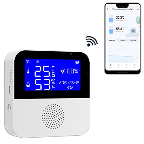 iKiKin WiFi Temperatur und Feuchtigkeitssensor Thermo-Hygrometer mit LCD-Display, Summeralarm und App Alarm, intelligenter Temperatur und Feuchtigkeitssensor für den Gewächshausanbau von iKiKin