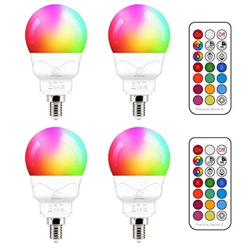 iLC E14 Led Lampe 5W (ersetzt 40W) RGBW mit Fernbedienung kaltweiße 5700K Ambiente RGB Farbwechsel Farbige Birne Leuchtmittel Dimmbare (4er-Pack) von iLC