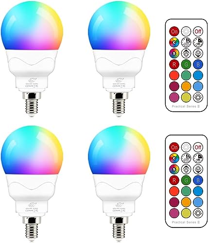 iLC E14 Led Lampe 5W (ersetzt 40W) RGBW mit Fernbedienung Warmweiß 2700K Ambiente RGB Farbwechsel Farbige Birne Leuchtmittel Dimmbare (4er-Pack) von iLC