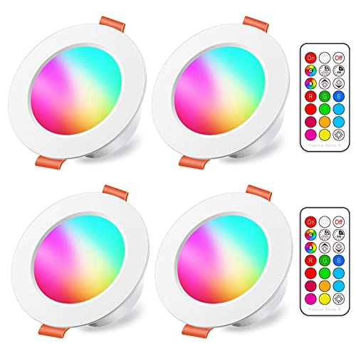 iLC LED Einbaustrahler 8W (ersetzt 60W), RGBW mit Fernbedienung Rund Deckenspots IP44 Weiß 5700K Einbauleuchte RGB Farbwechsel Farbige Dimmbare ultra Flach (4er-Pack) von iLC