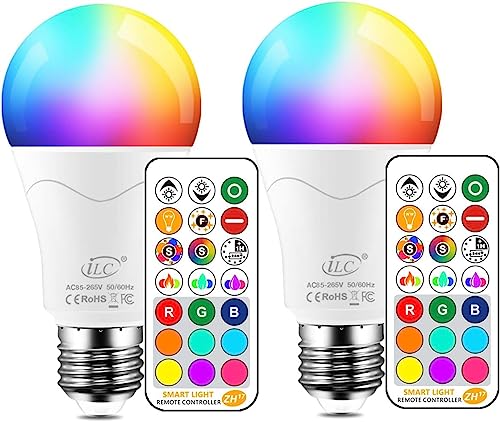 iLC LED Lampe ersetzt 85W, 1050 Lumen, RGB Glühbirne mit Fernbedienung Farbwechsel Farbige Birne warmweiß (2700 Kelvin), Edison E27 (2-er Pack) von iLC