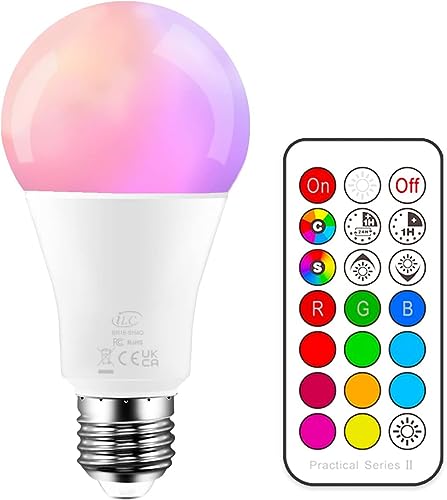 iLC Farbige Leuchtmittel LED RGBW Lampe Dimmbare Farbige Leuchtmitte Lampen 10W E27 Edison RGB LED Birnen - Dual Memory - 12 Farben - Kabellos Fernbedienung inklusive von iLC
