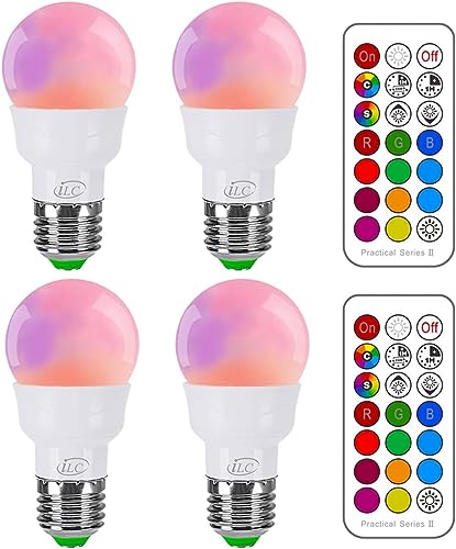 iLC Glühbirne mit Fernbedienung Farbwechsel Farbige Leuchtmittel LED Lampe Edison Dimmbare Farbige Leuchtmitte Lampen 5W E27 RGB LED Birnen - Dual Memory - 12 Farben - (4-er Pack) von iLC