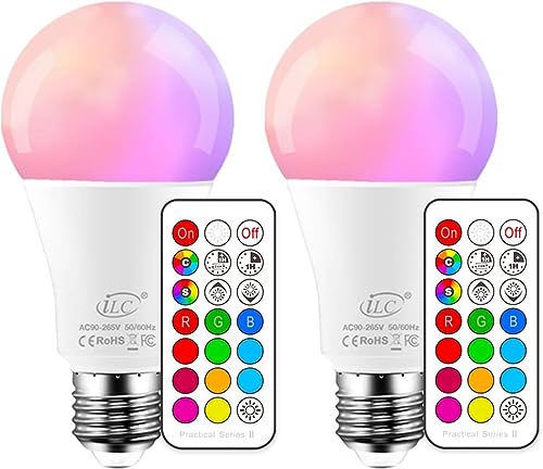 iLC Farbige Leuchtmittel LED RGBW Lampe Edison Dimmbare Farbige Leuchtmitte Lampen 10W E27 RGB LED Birnen- Dual Memory - 12 Farben - Kabellos Fernbedienung inklusive (2-er Pack) von iLC
