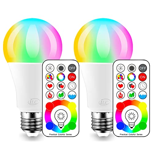 iLC LED Farbige Leuchtmittel RGB+Weiß Lampe Edison Dimmbare Farbige - 120 Farben RGBW - 10 Watt E26 Fassung LED Birnen - Kabellos Fernbedienung inklusive (2-er Pack) von iLC