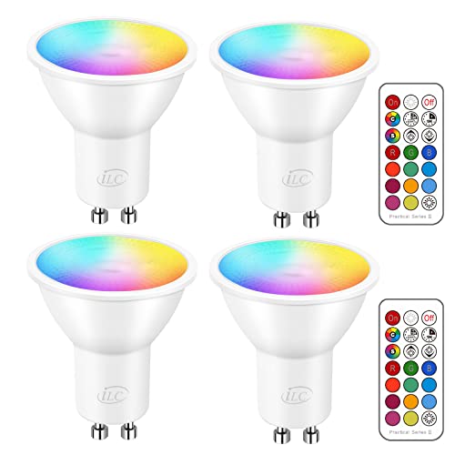 iLC LED GU10 Farbwechsel Lampe, Led Spots Birne Reflektorlampe, 5W Dimmbar Warmweiß (2700K) RGB 40W Halogenlampen,(4 Stück) von iLC