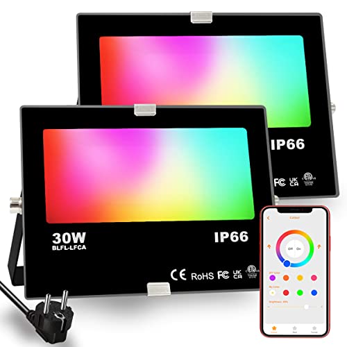 iLC RGB LED Strahler 30W, RGBW-Farbwechsel Flutlicht entspricht 300 W, 16 million Farben Gruppierung Timer, 2700K Warmweiß, Wasserschutzart IP66 Außen Innen (2er-Pack) von iLC