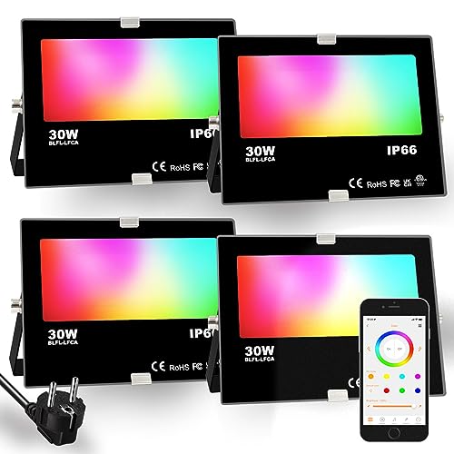 iLC RGB LED Strahler 30W, RGBW-Farbwechsel Flutlicht entspricht 300 W, 16 million Farben Gruppierung Timer, 2700K Warmweiß, Wasserschutzart IP66 Außen Innen (4er-Pack)… von iLC