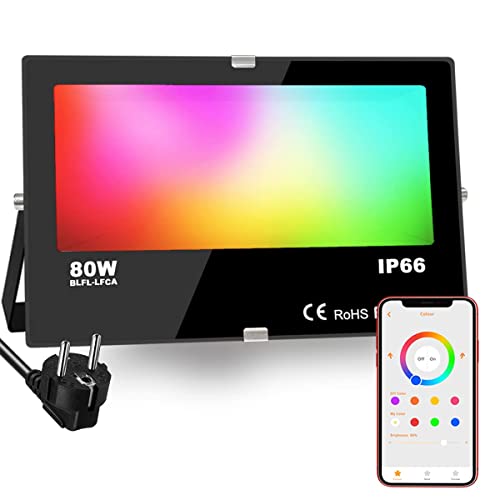 iLC RGB LED Strahler 80W, RGBW-Farbwechsel Flutlicht entspricht 800 W, 16 million Farben Gruppierung Timer, 2700K Warmweiß, Wasserschutzart IP66 Außen Innen von iLC