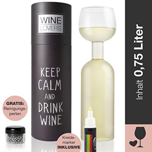 ILP GMBH I LOVE PRODUCTS Wine Lovers Weinflasche Glas - Weinglas Flasche XXL inklusive Kreidemarker - Weinglas lustig als perfekte Geschenkidee - inkl. Reinigungsperlen von ILP GMBH I LOVE PRODUCTS