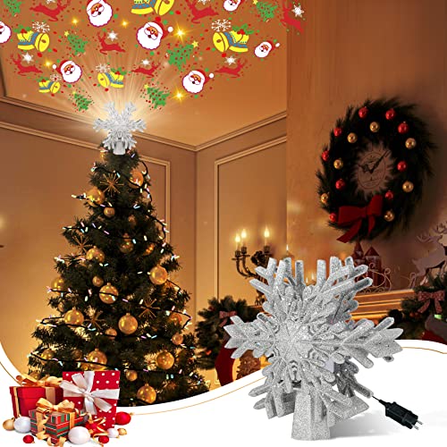 iLitLuk Weihnachtsbaumspitze in Schneeflocke-Form Christbaumspitze Beleuchtet mit Eingebauter LED-Projektor Tannenbaumspitze 23CM Silber Schneeflocke Spitze Baumspitze Christbaumkrone für Christbaum iLitLuk Weihnachtsbaumspitze in Schneeflocke-Form Christbaumspitze Beleuchtet mit Eingebauter LED-Projektor Tannenbaumspitze 23CM Silber Schneeflocke Spitze Baumspitze Christbaumkrone für Christbaum von iLitLuk