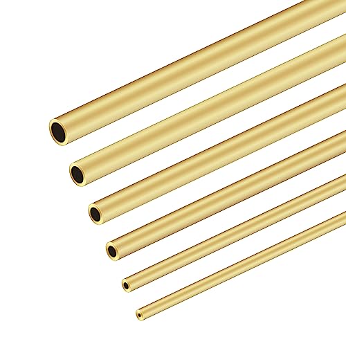 iMeistek Messingrohr-Set, 3 mm, 4 mm, 5 mm, 6 mm, 7 mm, 8 mm Außendurchmesser x 1 mm, Wandstärke, 300 mm Länge, Kupferrohre, für Zuhause, Gartendekoration, Basteln (6 Stück) von iMeistek