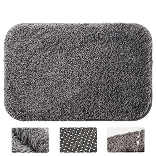 Badezimmerteppich Badematte, rutschfest Badteppich 40 x 60 cm Badvorleger Waschbar Duschvorleger Weiche Shaggy Teppich für Badewanne, Badezimmer (Dunkelgrau) von iMeshbean