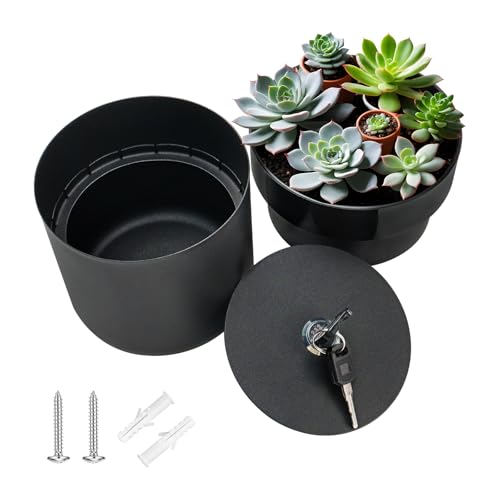Blumentopf Safe Schwarz, Getarnter Tresor mit Schlüssel kleiner Abschließbares Versteckter Safe Geheimversteck für Zuhause, Ohne Pflanze (Schwarz) von iMeshbean