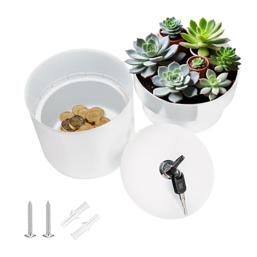 iMeshbean Blumentopf Safe Weiß, Getarnter Tresor mit Schlüssel Kleiner Abschließbares Versteckter Safe Geheimversteck für Zuhause, Ohne Pflanze (Weiß) von iMeshbean