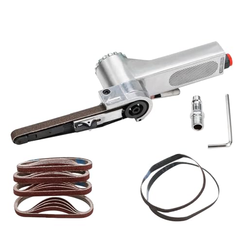 Luftbandschleifer 10mm, Druckluft Bandschleifer 330x10 mm, Pneumatisches Polierwerkzeug Schleifbänder Mini Handbandschleifer mit 25-teiligem Schleifband von iMeshbean