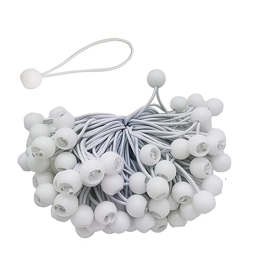 Spanngummis mit Kugel 100 Stück, iMeshbean Planenspanner 15cm Gummispanner Gummiseile Expanderschlinge Gummischlaufen, Zeltgummi für Zelte, Planen,Banner, Pavillions,Camping (15cm-100 Stück, Weiß) von iMeshbean