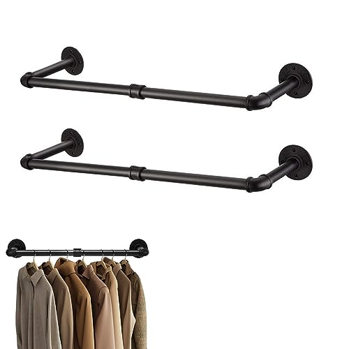 iMeshbean Kleiderständer Kleiderstange Wandmontage, 2er Set 80 cm Garderobenständer Industrierohr Schwarz Stabil Garderobenstang, Abnehmbare Wandgarderobe für Flur, Wohnzimmer, bis 40 kg Belastbar von iMeshbean