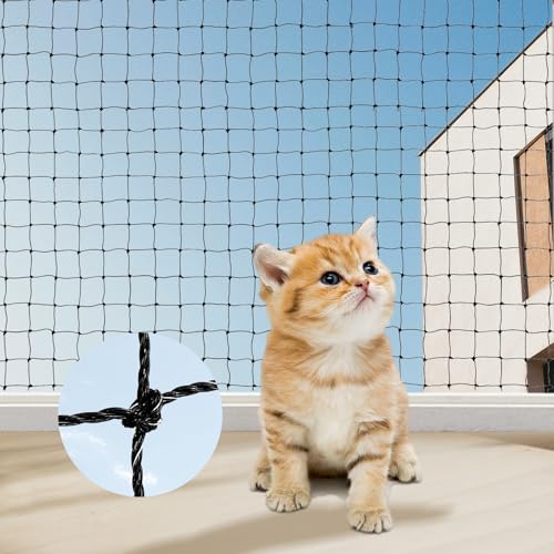 iMeshbean Katzennetz für Balkon, 8x3m Katzenschutznetz Drahtverstärkt Balkonnetz für Katzen mit Befestigungsseil und Zubehör, Taubennetz Vogelschutznetz Schwarz für Fenster Terrasse Türen (8x3m) von iMeshbean