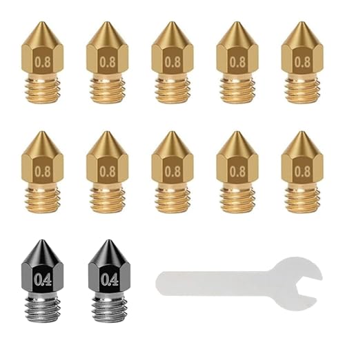 iMetrx 12PCS 3D Drucker Düsen MK8,2x 0,4mm Gehärtetem Stahl düsen +10x0,8mm Messing düsen + Schraubenschlüssel,für 3D Drucker Anycubic Mega/Creality CR-10/Ender von iMetrx
