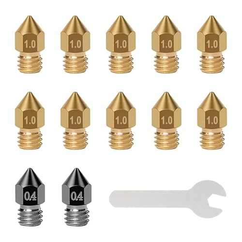 iMetrx 12PCS 3D Drucker Düsen MK8,2x 0,4mm Gehärtetem Stahl düsen +10x1,0mm Messing düsen + Schraubenschlüssel,für 3D Drucker Anycubic Mega/Creality CR-10/Ender von iMetrx