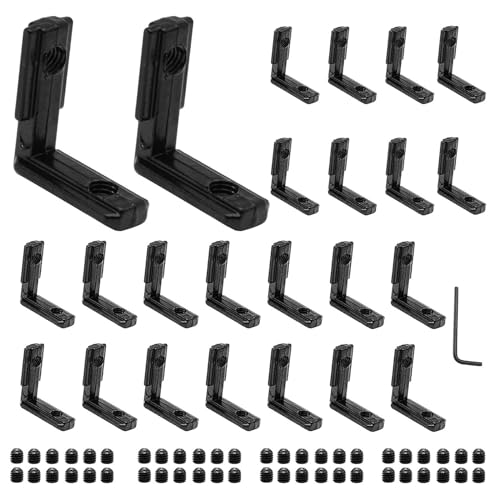 iMetrx 24pcs 2020 Extrusion Connector Bracket Joint Extruded Aluminum Hardware T-Slot Accessories V-Slot with Screws for 2020 Aluminum Profile 3D Printer Accessories Black von iMetrx