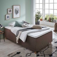 Boxspring Bett H3 in Braun Webstoff & Birkenholz von iMöbel