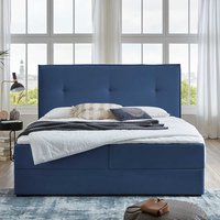 Gepolstertes Bett in Blau Webstoff Bettkasten von iMöbel