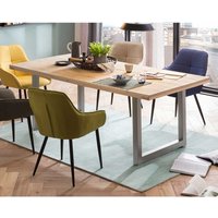 Gerüstholz Tisch mit Metall Bügelgestell Antiksilber modernem Design von iMöbel