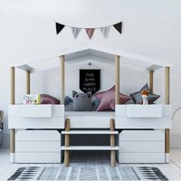 Kinderbett in Hausform im Skandi Stil inklusive Schubladen von iMöbel