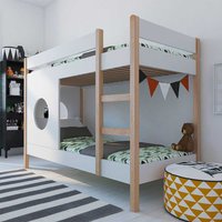 Kinderzimmer Stockbett in Piniefarben und Weiß Leiter von iMöbel