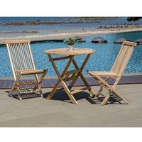 Klappbare Garten Sitzgruppe aus Teak Massivholz rundem Tisch (dreiteilig) von iMöbel