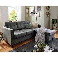 Modernes Ecksofa in Anthrazit Webstoff Fußgestell aus Holz von iMöbel