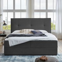 Stauraum Boxspringbett in Dunkelgrau Webstoff 124 cm hoch von iMöbel