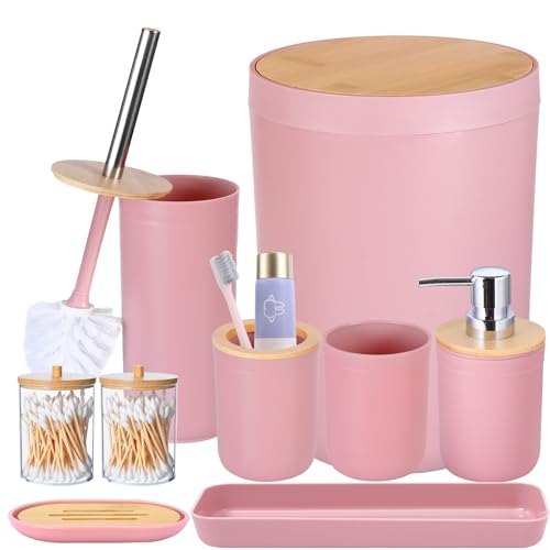 iMucci 9-teiliges Badezimmer-Zubehör-Set – mit Mülleimer, WC-Bürste, Zahnbürstenhalter, Lotion-Seifenspender, Seifenschale, Zahnbürstenbecher, Qtip-Halter, Tablett von iMucci