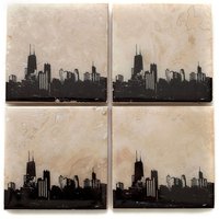 Chicago Skyline Untersetzer Set Edition I | 4 Steinuntersetzer, Schwarz & Weiß Stadtbild Wohndeko von iNKthePRINT
