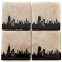 Chicago Skyline Untersetzer Set Edition I | 4 Steinuntersetzer, Schwarz & Weiß Stadtbild Wohndeko von iNKthePRINT