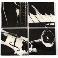Musik Untersetzer Musikinstrument Geschenk | 4 Steinuntersetzer, Schwarz Und Weiß Vatertagsgeschenk von iNKthePRINT