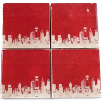 Philadelphia Skyline Untersetzer Set | 4 Steinuntersetzer, Rot Und Weiß Philly Stadtbild Wohnkultur von iNKthePRINT