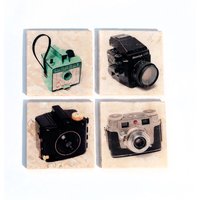 Vintage Kamera Untersetzer Set Edition 1 | 4Er Stein Untersetzer Old Fashion Kameras Fotograf Geschenk von iNKthePRINT