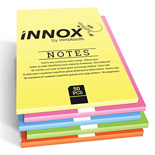 Elektrostatisch selbstklebendes Notizpapier | Haftet an allen Oberflächen ohne Magnete, Pins oder Klebstoff | Ideen visualisieren, verschieben, strukturieren | Bunt, DIN A5, 250 Blatt von iNNOX