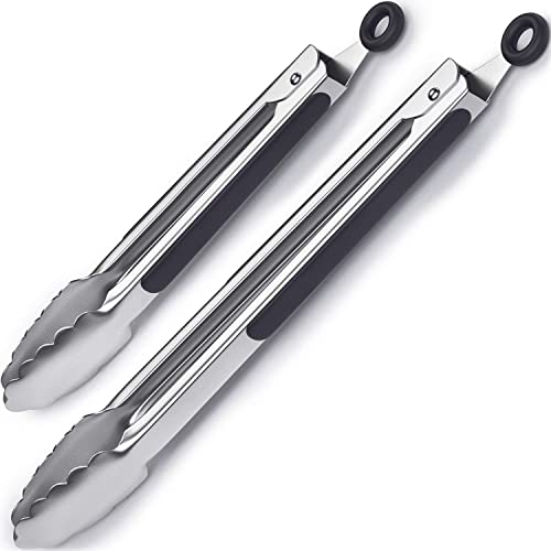 iNeibo Grillzange Edelstahl Hochwertige Küchenzange Mit Hitzebeständigem Silikongriff Und Sicherm Verschlusssystem 2er Set Zange Küche (23cm/31cm) von iNeibo