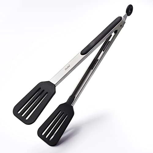 iNeibo Grillzange Küchenzange Zange Küche aus Rostfreiem Edelstahl und Silikon Fleischzange Servierzange mit hitzebeständiger Silikongriff Steak Zange Ideal für Grillen, Kochen, Braten 30 cm Schwarz von iNeibo