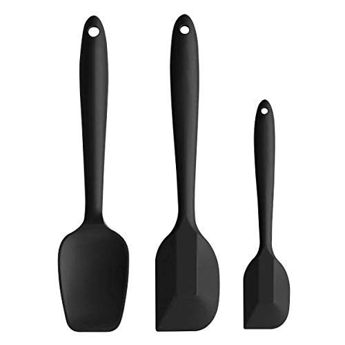 iNeibo Teigschaber Silikon Spatel 3er Set Spatula aus Hitzebeständigem Silikon und Metallkern Spachtel Flexibel und Robust Schwarz von iNeibo